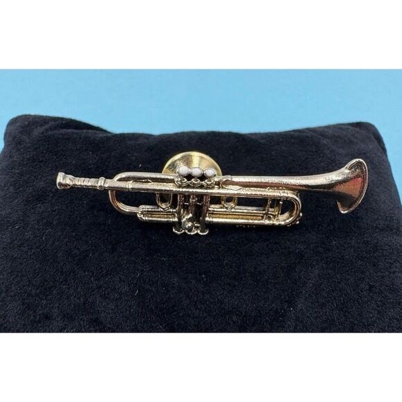 Vintage Gold Tone Music‎ Band Theme Brooch Pin Lot Of 5 Clef Trumpet Rhinestone - Picture 11 of 12